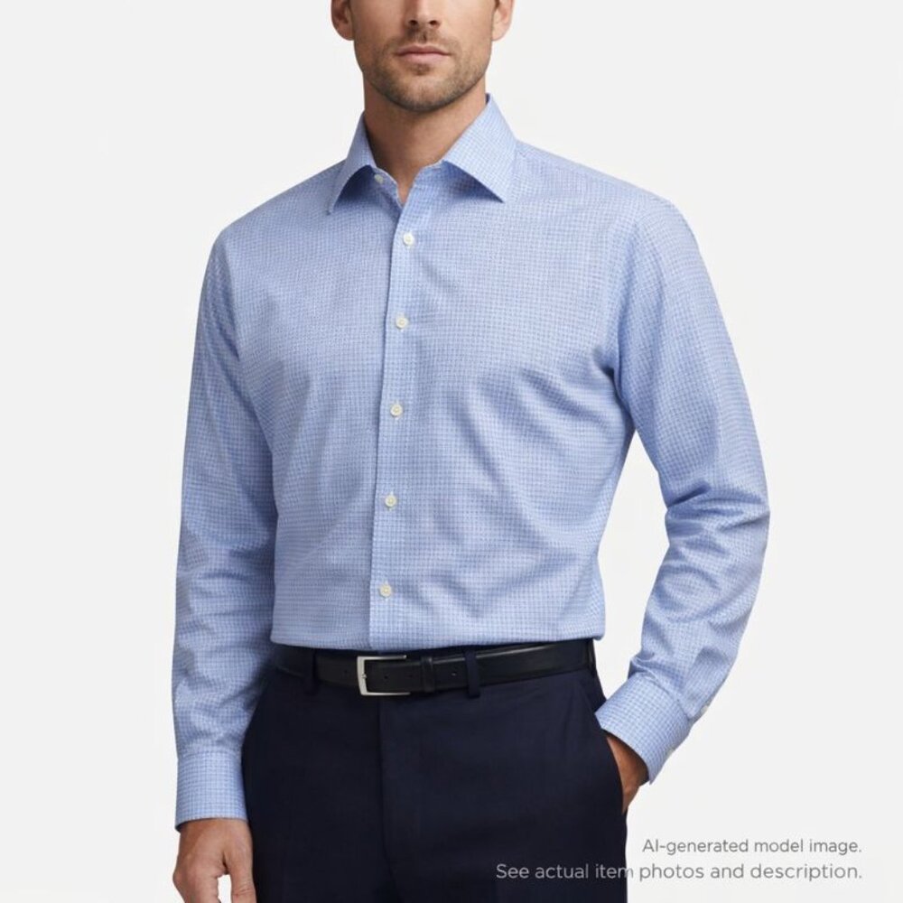 326. Eton Contemporary Blue Check 100% Cotton Dress Shirt 16.5 / 42